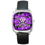 Purple Girly Skull Square Metal Watch