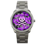 Purple Girly Skull Sport Metal Watch