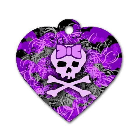 Purple Girly Skull Dog Tag Heart (One Side) from ArtsNow.com Front