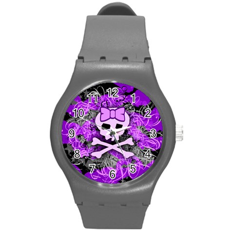 Purple Girly Skull Round Plastic Sport Watch Medium from ArtsNow.com Front