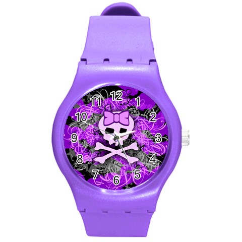Purple Girly Skull Round Plastic Sport Watch Medium from ArtsNow.com Front
