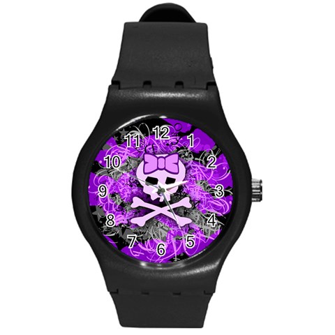 Purple Girly Skull Round Plastic Sport Watch Medium from ArtsNow.com Front