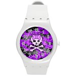 Purple Girly Skull Round Plastic Sport Watch Medium