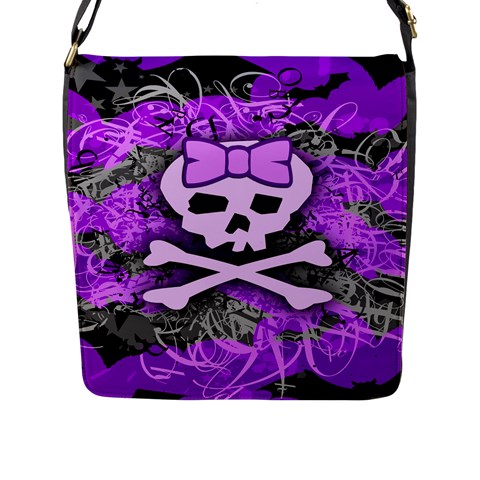 Purple Girly Skull Flap Closure Messenger Bag (Large) from ArtsNow.com Front