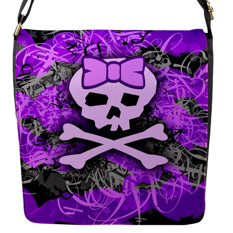 Purple Girly Skull Flap closure messenger bag (Small) from ArtsNow.com Front