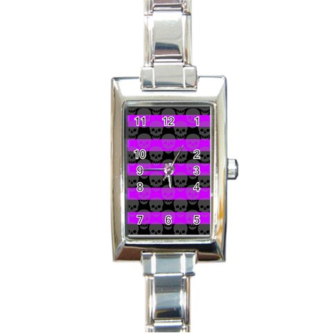 Purple Goth Skulls  Rectangular Italian Charm Watch from ArtsNow.com Front