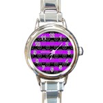 Purple Goth Skulls  Round Italian Charm Watch