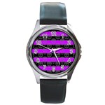 Purple Goth Skulls  Round Metal Watch