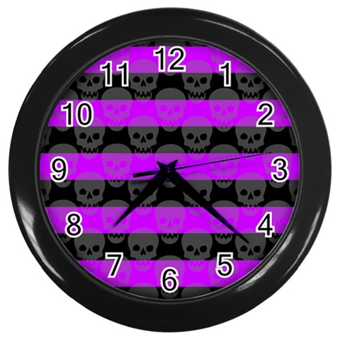 Purple Goth Skulls  Wall Clock (Black) from ArtsNow.com Front