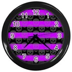 Purple Goth Skulls  Wall Clock (Black)