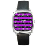 Purple Goth Skulls  Square Metal Watch