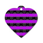 Purple Goth Skulls  Dog Tag Heart (Two Sides)