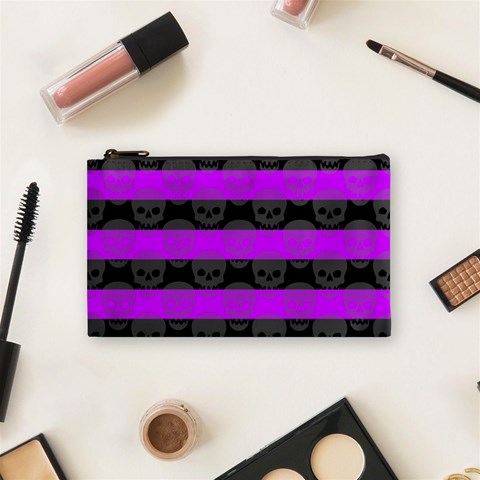 Purple Goth Skulls  Cosmetic Bag (Small) from ArtsNow.com Front