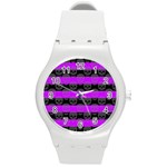 Purple Goth Skulls  Round Plastic Sport Watch Medium