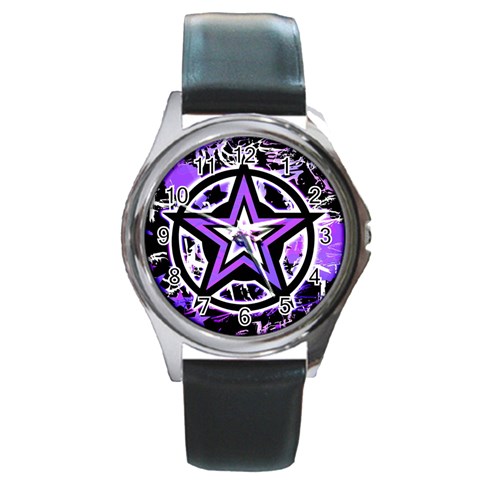 Purple Star Round Metal Watch from ArtsNow.com Front
