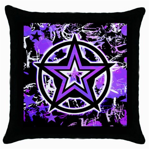 Purple Star Throw Pillow Case (Black) from ArtsNow.com Front