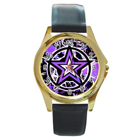 Purple Star Round Gold Metal Watch from ArtsNow.com Front