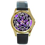 Purple Star Round Gold Metal Watch