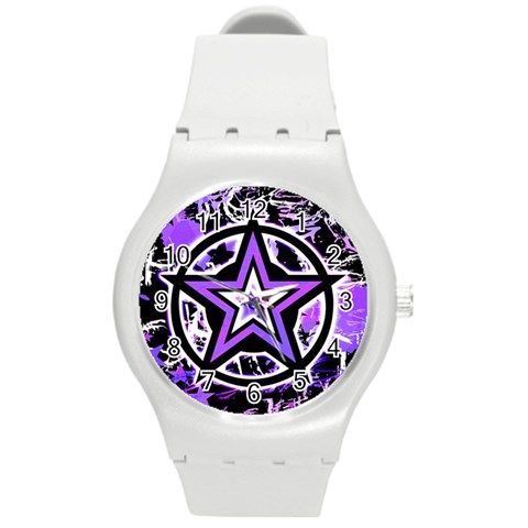 Purple Star Round Plastic Sport Watch Medium from ArtsNow.com Front