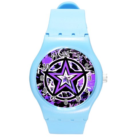 Purple Star Round Plastic Sport Watch Medium from ArtsNow.com Front