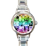 Rainbow Checker Skull Splatter Round Italian Charm Watch