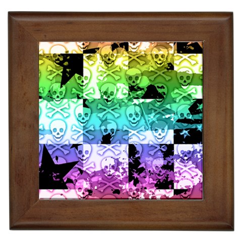 Rainbow Checker Skull Splatter Framed Tile from ArtsNow.com Front