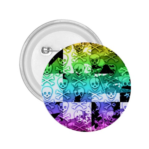 Rainbow Checker Skull Splatter 2.25  Button from ArtsNow.com Front