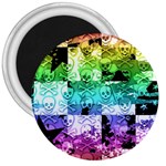 Rainbow Checker Skull Splatter 3  Magnet