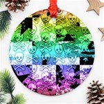 Rainbow Checker Skull Splatter Ornament (Round)