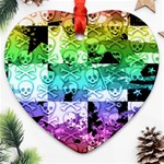 Rainbow Checker Skull Splatter Ornament (Heart)