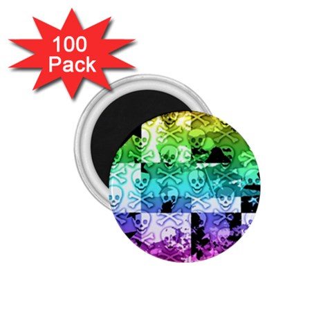 Rainbow Checker Skull Splatter 1.75  Magnet (100 pack)  from ArtsNow.com Front