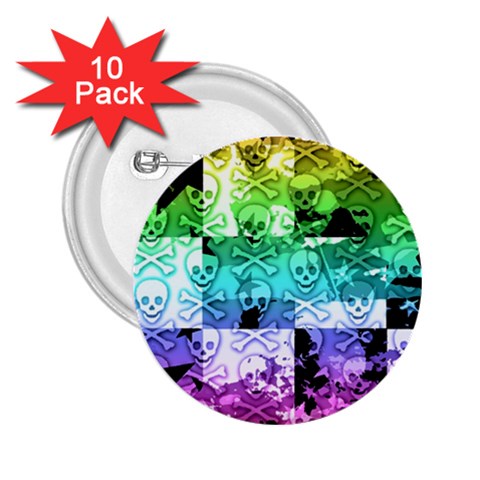 Rainbow Checker Skull Splatter 2.25  Button (10 pack) from ArtsNow.com Front