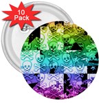 Rainbow Checker Skull Splatter 3  Button (10 pack)