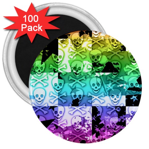 Rainbow Checker Skull Splatter 3  Magnet (100 pack) from ArtsNow.com Front