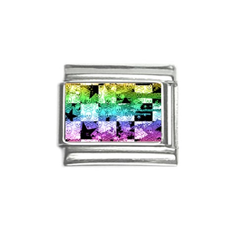 Rainbow Checker Skull Splatter Italian Charm (9mm) from ArtsNow.com Front
