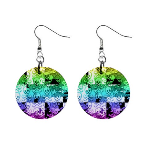 Rainbow Checker Skull Splatter 1  Button Earrings from ArtsNow.com Front