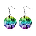 Rainbow Checker Skull Splatter 1  Button Earrings