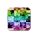 Rainbow Checker Skull Splatter Rubber Square Coaster (4 pack)