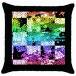 Rainbow Checker Skull Splatter Throw Pillow Case (Black)