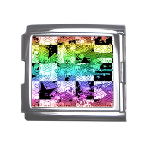 Rainbow Checker Skull Splatter Mega Link Italian Charm (18mm) from ArtsNow.com Front