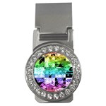 Rainbow Checker Skull Splatter Money Clip (CZ)