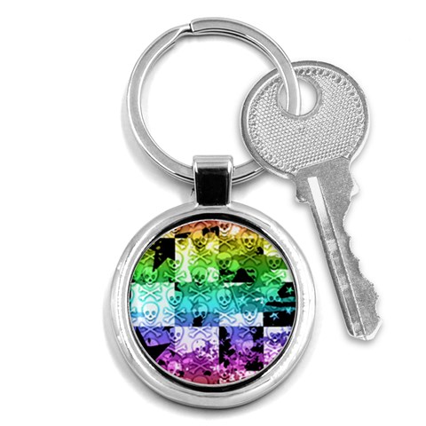 Rainbow Checker Skull Splatter Key Chain (Round) from ArtsNow.com Front