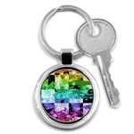 Rainbow Checker Skull Splatter Key Chain (Round)