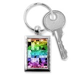 Rainbow Checker Skull Splatter Key Chain (Rectangle)