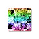 Rainbow Checker Skull Splatter Magnet (Square)