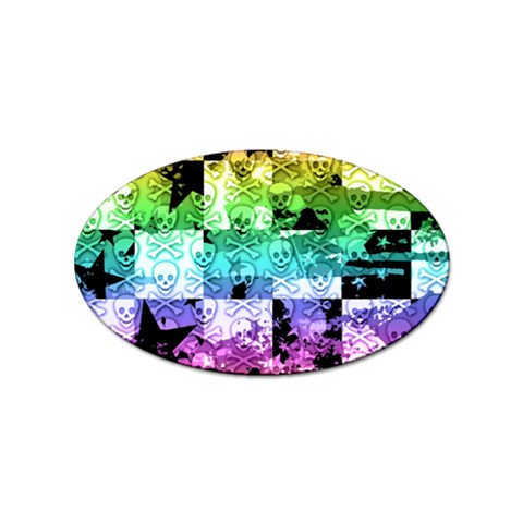 Rainbow Checker Skull Splatter Sticker Oval (100 pack) from ArtsNow.com Front