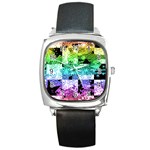 Rainbow Checker Skull Splatter Square Metal Watch