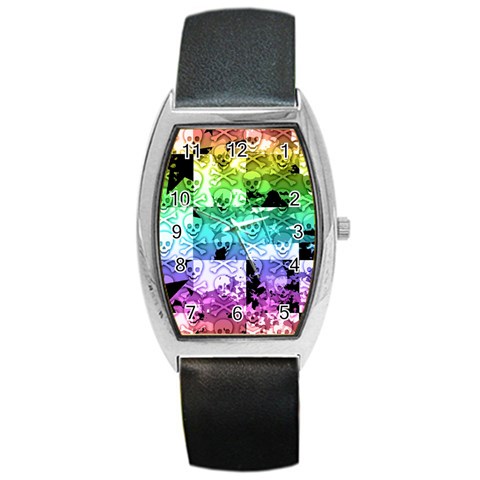 Rainbow Checker Skull Splatter Barrel Style Metal Watch from ArtsNow.com Front