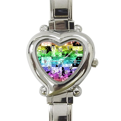 Rainbow Checker Skull Splatter Heart Italian Charm Watch from ArtsNow.com Front