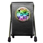 Rainbow Checker Skull Splatter Pen Holder Desk Clock